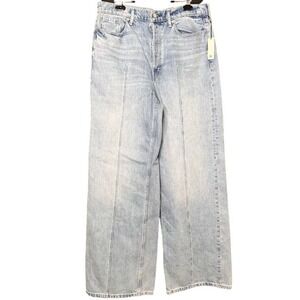 NWT Ultra High Rise Straight Fit Acid Wash Denim Pintuck Button Fly 32 BR Jeans